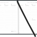 Offener Kalender mit Woche 1 vom 4. bis 10. Januar, mehrsprachige Tagesnamen, Notizlinien, diagonales Band.