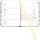 Kalenderseite mit Tagen 11-17 Januar in mehreren Sprachen. Dekorativer Rand, helles Lesezeichen. Woche 2.