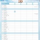 Januar-Kalender mit einem Elch in winterlicher Landschaft. Woche startet freitags, wichtige europäische Feiertage markiert.