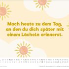 Text: "Mach heute zu dem Tag, an den du dich später mit einem Lächeln erinnerst." Kalenderblatt: Januar 2027. Hintergrund mit Sonnen.