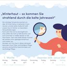„Winterhaut – so kommen Sie strahlend durch die kalte Jahreszeit“; Frau hält Spiegel; Kalender: Dez 2026 - Jan 2027.