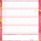 Kalender für Februar, Tage und Notizbereich, mit rosa Hintergrund und goldenen Akzenten.