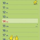 "Wie oft soll ich es euch sagen, ich will sie in bunt!" Kalender für März mit Häschen, Hühnern und Küken.