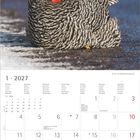 Kalender für Januar 2027, Wochenbeginn Montag. Oben ein Huhn im Schnee mit rot-schwarzem Gefieder.