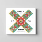 „IBIZA 2026“ in einem großen X, verziert mit bunten Mustern. „Déepalma“ Logo unten.