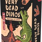 Spieleschachtel mit Text: "Very Dead Dinos. Überleben ist alles! Familie, 8+, 15-25 Min, 3-6". Illustration: Dino, Vulkan.