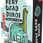 "Very Dead Dinos", "Überleben ist alles!". Illustration eines Dinosauriers im Schnee, Logo von Pegasus Spiele.