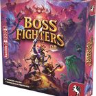 „BOSS FIGHTERS Q.R“, illustrativ mit Helden und Monstern, dynamische Kampfszene in feuriger Umgebung.