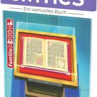 "mini crimes", "Ein wertvolles Buch", Angaben zur Spielzeit, Spielanzahl und Alter, Illustration eines Buches in einem Kasten.