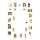 Eine Sammlung von Stickern mit Engeln und Kindern in verschiedenen Posen und mit weihnachtlichen Szenen.