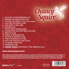 Roter Hintergrund, Auflistung von 16 Songtiteln mit Zeiten. Oben rechts fliegendes Pferd-Logo neben dem Namen "Chancy Squire".