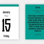 Links: "January 15, Friday". Rechts: Info zu Zin Nagao, einem Typografie-Designer aus Fukuoka.