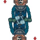 B, rote Raute. Illustration: Ein Taucher im Anzug und Helm hält einen Vorschlaghammer. Symmetrisch gespiegelt.