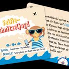 „Selfie-Schnitzeljagd. Spieler: 2 oder mehr + Spielleiter. Material: Smartphone pro Team.“ Illustration: Affe mit Handy.