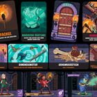 Karten mit Illustrationen und Text: "Fackel", "Magische Rüstung", "Verräter", "Sichere Passage", "Dimensionstor", "Geheimversteck", "Tückische Truhe".