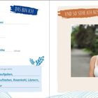 "Ich heiße Emilia. Das bin ich: Emmi, 8. Juli, Mühlhausen, Neukirchen. 7. Klasse der Goethe-Schule. Foto eines Mädchens, das lacht."