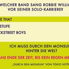 Quizfrage zu Robbie Williams' früherer Band: A) Take That, B) Westlife, C) Backstreet Boys. Text von Tokio Hotel-Song.