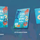 "Fish you were here", das witzige Reaktionsspiel. Spielebox, Spielanleitung und Karten mit Meerestieren.