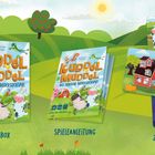 "Kuddel Muddel - Das tierische Bildersuchspiel." Eine bunte Spielbox, Anleitung, Karten mit Tieren und Hofmotiven.