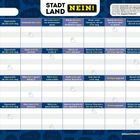 Spielplan für "Stadt Land Nein!" mit Kategorien wie "Eigenschaft, die ich nicht mag" und "Schmeckt mir nicht".