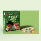 "SUCHEN, FINDEN, STAUNEN. MEINE ENTDECKERKARTEN NATUR. Suchspiel für Kinder ab 3 Jahren, 60 Karten. Illustration: Kinder betrachten Tiere."