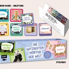 "30 MEMO-PAARE + ANLEITUNG. DIE WITZIGSTEN WÖRTER DER WELT. Spielanleitung. Kikiriki, Chuchi-Chäschtli. Stülpbox."