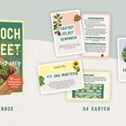 Box "Hochbeet super easy". Karten: "SAATGUT SELBST GEWINNEN", "FIT UND MUNTER", "RADIESCHEN". 64 Karten. Illustration.
