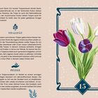 Texte über Tulpensymbolik, Vitalität und Pflege, mit einer Illustration von bunten Tulpen in einem Rahmen, Zahl "15".