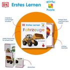 "Erstes Lernen Fahrzeuge", großer gelber Radlader, "stabile Pappwürfel", "abwischbar", "farbiger Rand", "schönes Geschenk".