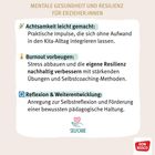 MENTALE GESUNDHEIT UND RESILIENZ FÜR ERZIEHER:INNEN. Drei Bereiche: Achtsamkeit, Burnout vorbeugen, Reflexion.