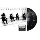 "APOCALYPTICA" oben, vier Cellisten in Schwarz-Weiß, zwei Vinyl-Schallplatten rechts, Text zu Remastered Edition unten.