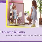 "Ich und mein Körper" oben, "So sehe ich aus" und "EINE KREATIVAKTION ZUM VERGLEICHEN". Mädchen hält Teddy vorm Spiegel.