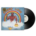 Text: "SPREAD LOVE", "50 YEAR ANNIVERSARY EDITION".  
Illustration: Muskelmann in Wolken mit Regenbogen, hält einen goldenen Topf und Lampe.