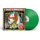 Text: "JAMZ SUPERNOVA", "DANCE AROUND THE WORLD". Bunte Illustration mit einer DJ-Figur, die Musik spielt. Grüne Vinyl-Schallplatte.