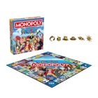 "MONOPOLY", "ONE PIECE". Schachtel zeigt Charaktere aus einer Anime-Serie. Spielbrett mit Figuren und Anime-Motiven.