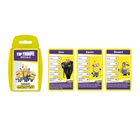 "Gru, Kevin, Stuart" auf Spielkarten. Werte: Unfug, Humor, Niedlichkeit, Loyalität, Top-Trumps-Faktor. Verpackung links.