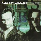 Text: "CABARET VOLTAIRE: CODE". Zwei Männer, einer mit Lederjacke, der andere mit Sonnenbrille, vor abstraktem Hintergrund.