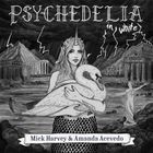 "Psychedelia in white" oben, "Mick Harvey & Amanda Acevedo" unten. Eine Meerjungfrau hält einen Schwan, im Hintergrund antike Tempel.