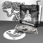 "Psychedelia in white" von Mick Harvey & Amanda Acevedo. Schwarz-weiße Kunst mit Schwan und Frau, Schlangen und Blüten.