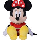 Stofftier einer Maus mit großen Ohren, roter Schleife und gelben Schuhen, trägt ein rotes Kleid.