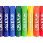 "Baff PAINTS" in verschiedenen Farben: Rosa, Lila, Blau, Grün, Gelb, Orange, Rot, Braun. Stifte in einer Reihe angeordnet.
