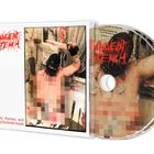 Text: "dirty rhymes and psychotronic beats." Rotes, blutiges, schwer lesbares Logo; verpixeltes gewalttätiges Cover.