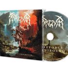 "SARCASM", "Lifeforce Omnibound". Illustration: Figur mit Krone, Natur, Wasserfall, Feuer. CD und Hülle.