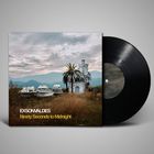 Text: "EXSONVALDES, Ninety Seconds to Midnight." Ein Vinyl-Cover mit Booten und einem kleinen Schloss im Hintergrund.