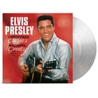 "ELVIS PRESLEY Christmas Classics & Gospel Greats" steht auf rotem Hintergrund. Ein Mann mit Gitarre lächelt.