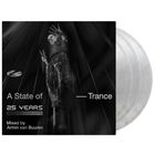 „A State of Trance – 25 Years Selected Highlights, Mixed by Armin van Buuren“. Schwarz-weißes Cover mit Person und Logo.