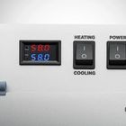 Anzeige zeigt "58.0". Schalter mit "HEATING", "COOLING", "POWER". Gerät mit Hebel und grauem Kasten.