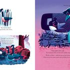 Zwei Illustrationen von Gänsen mit Dialogen. Links diskutieren Pip und Boo, rechts spricht die Mutter über das Fliegen.