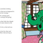 Text über Little Miss Marple und Mr. Nosey, die in einem bunt dekorierten Raum am Fenster sitzen.