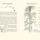 Seitenzahlen 4 und 5, Titel "WINNIE-THE-POOH". Text beschreibt Poohs Gedanken. Illustration von Pooh, der einen Baum erklettert.